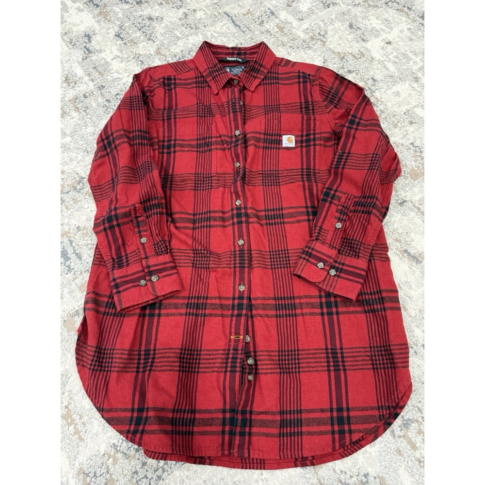 Carhartt Women's XL Size 16-18 Rugged Flex Tunic Midweight Red Black Flannel - Picture 1 of 8